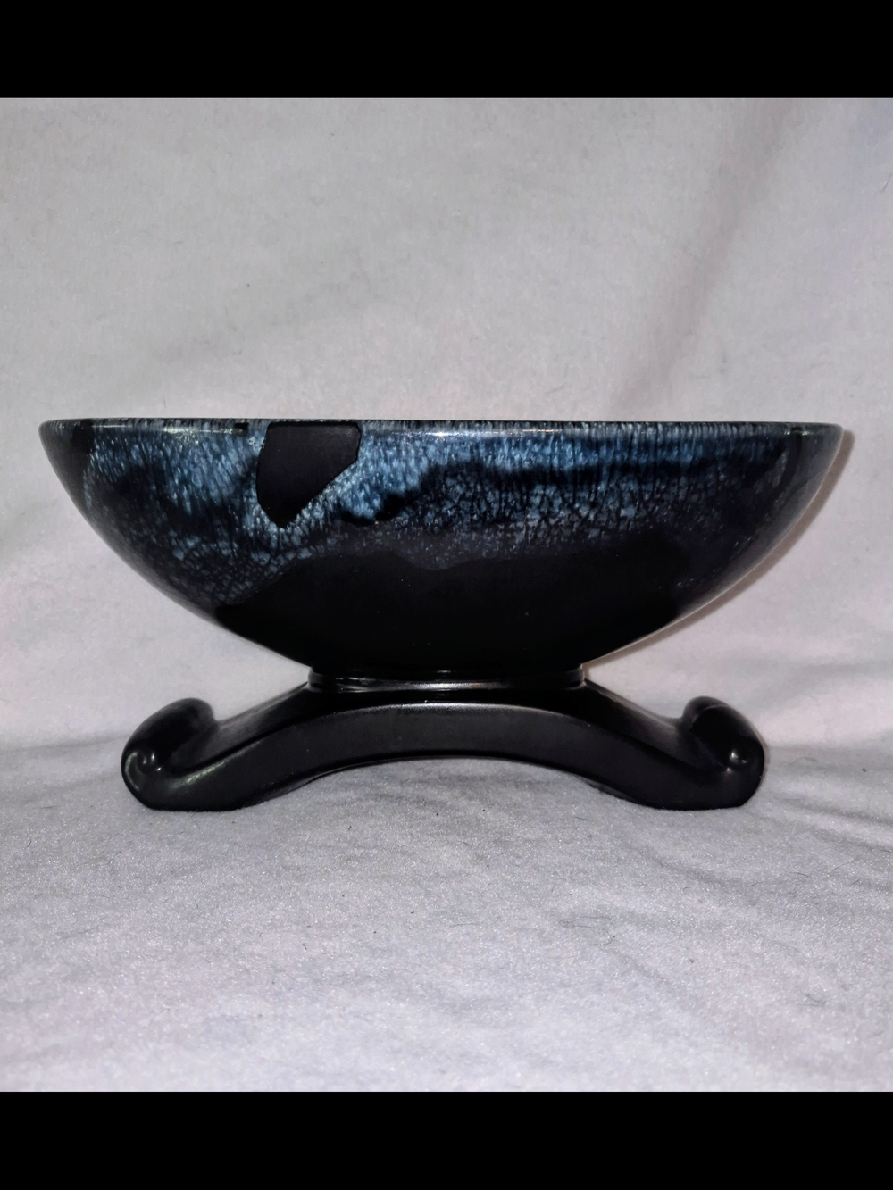 Vintage Royal Haeger 317-H Persian Blue Black Drip Glaze Pedestal Bowl MCM